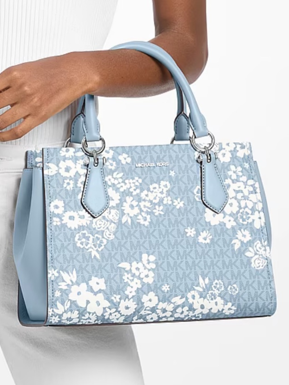 MICHAEL KORS Marilyn Md Printed Signature Logo Satchel Crossbody 
Pale Ocean
NWT
